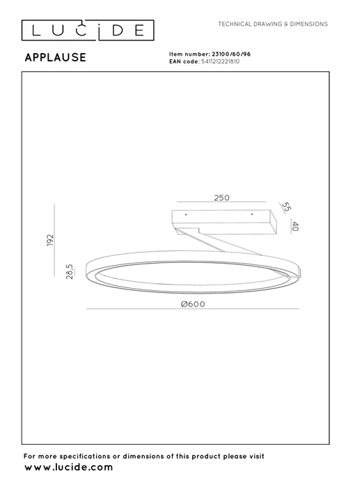 Lucide APPLAUSE - Flush ceiling light - Ø 60 cm - LED Dim. - CCT - 1x40W 2200K/4000K - Coffee | Premium - technical